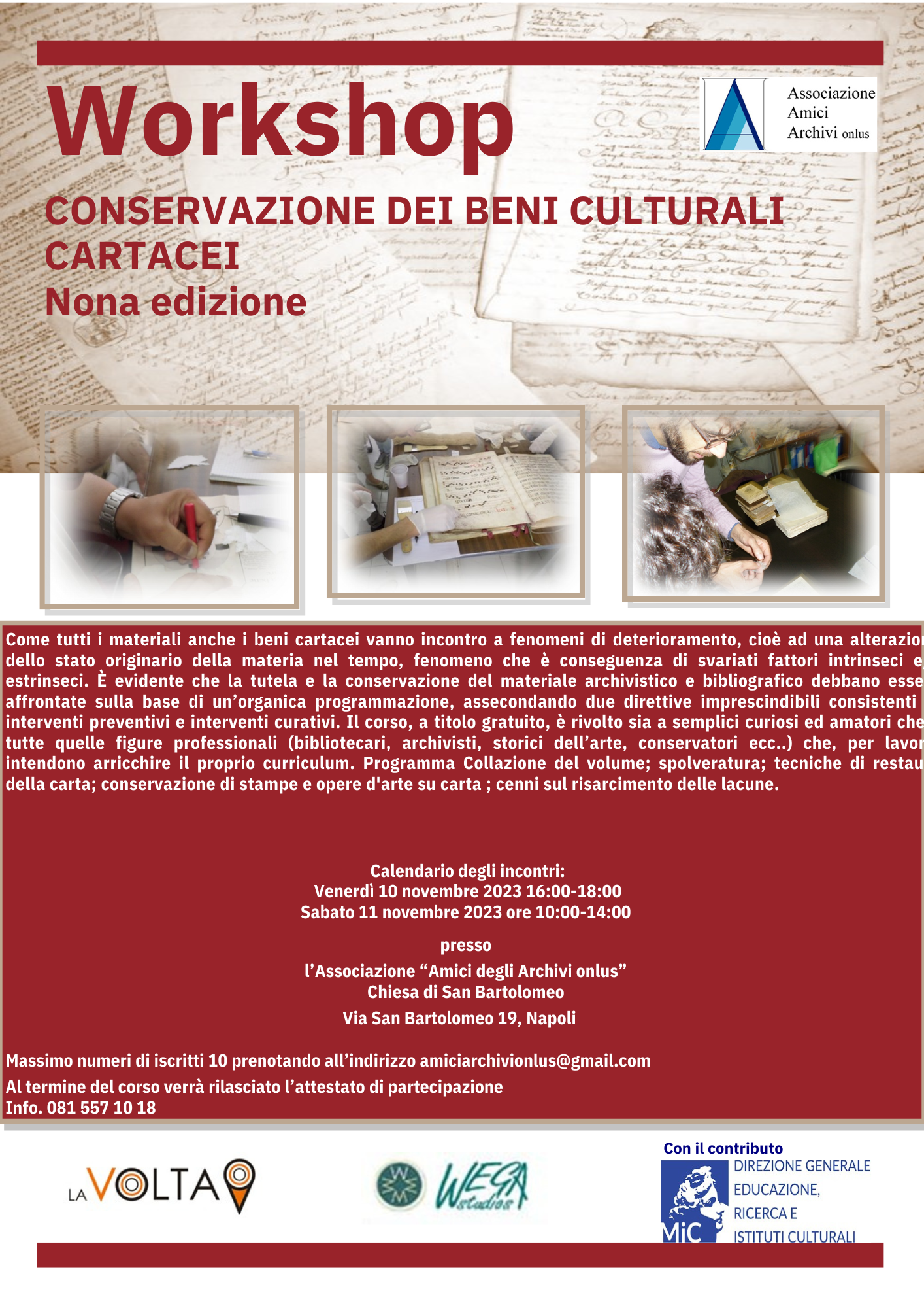 Workshop “CONSERVAZIONE DEI BENI CULTURALICARTACEI”